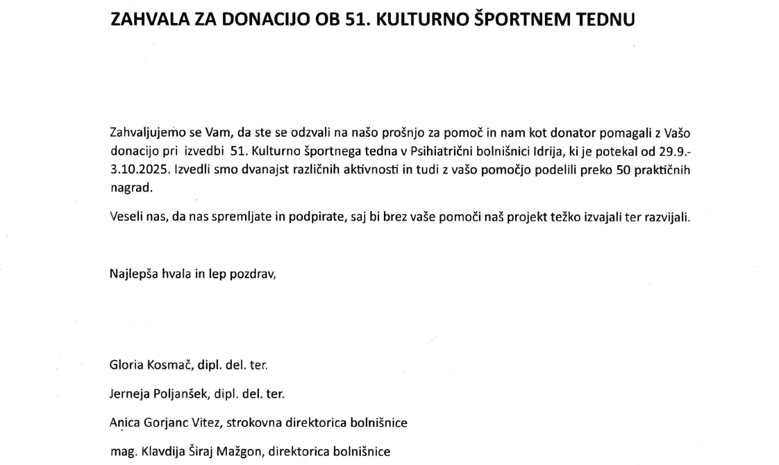 zahvala podjetju MEBLO INT